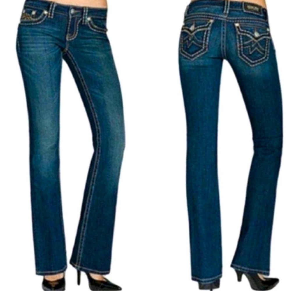 Miss Me Irene Boot Cut Y2K Vintage Distressed Dark Blue Jeans Women Size 29